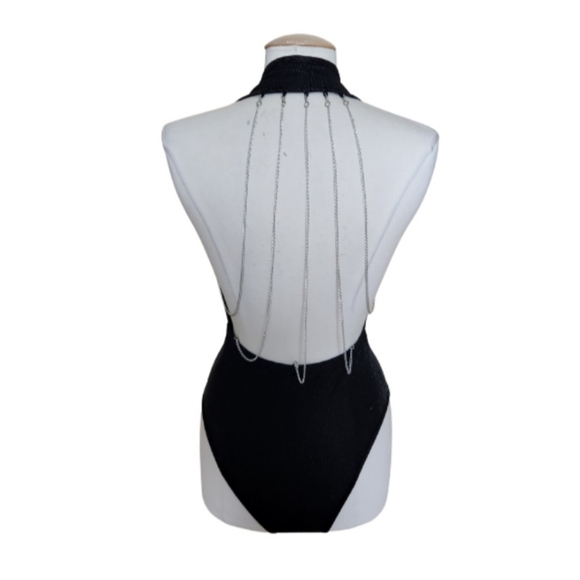 NWOT Shein Black Mesh Halter Top Body Suit - Picture 5 of 7